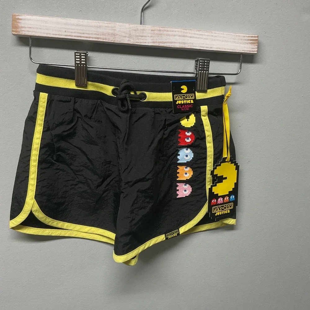 Justice Pac Man Classic Running Shorts Black Yellow Size S 7 8‎ Kids Girls